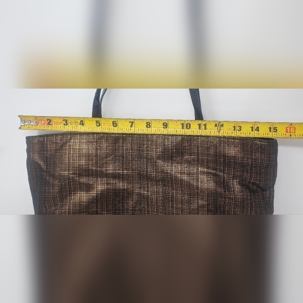 Saks Fifth Avenue Shoulder Tote Bag Double Handle Metallic Copper Brown Black - Picture 4 of 13